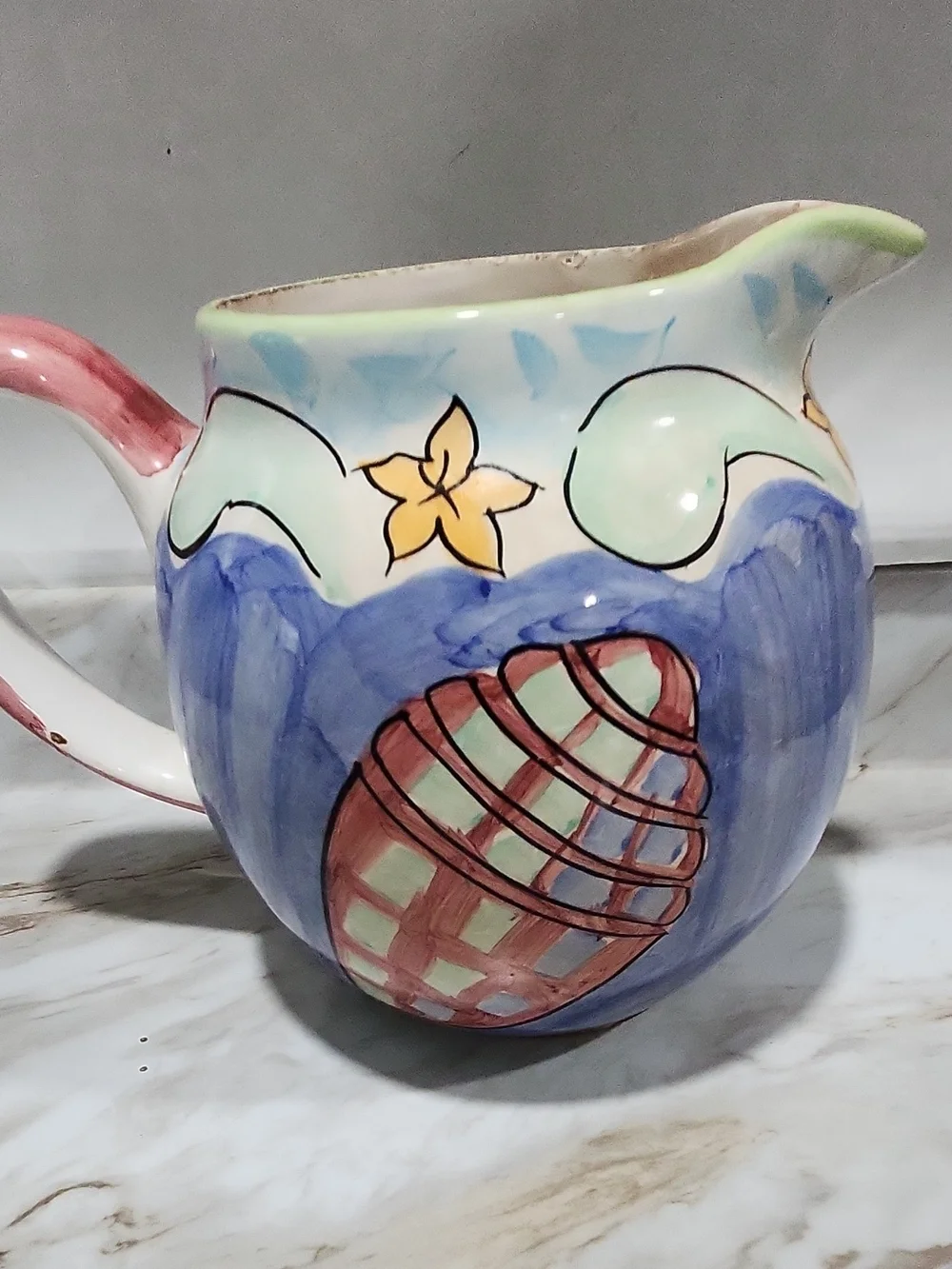 Hand-Painted Coastal Shell Ceramic Pitcher - Multicolor